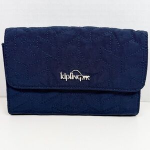 Kipling Money Land Dark Blue Quilted Wallet with Snap Closure